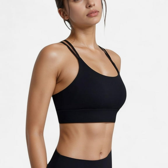 Women's Strappy Sports Bra with Double Strap Detail for Flexible Low to Medium Impact Support - X Large, Black