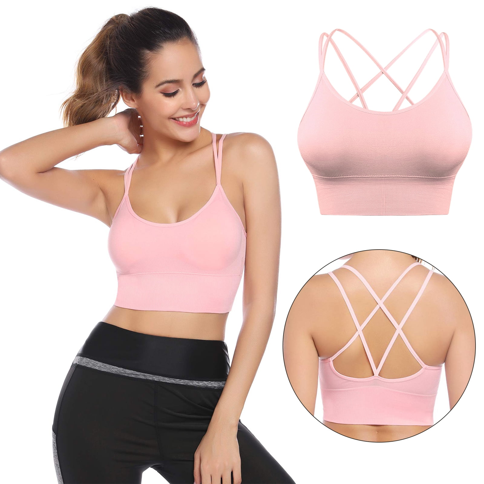 Women's Strappy Sports Bra with Pad, Sexy Crisscross Back Small