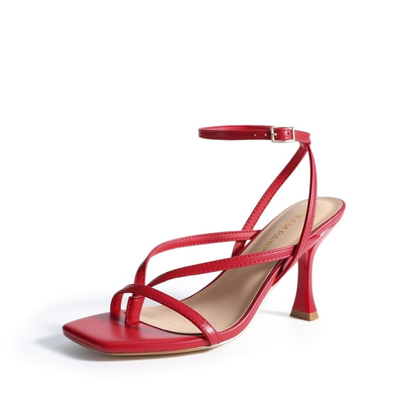 DREAM PAIRS Women's Strappy Kitten Heels Lace Up Open Square Toe Thong Ankle Strap Sandals Dressy Sexy Sylvestra Heeled Shoes for Party Wedding Evening