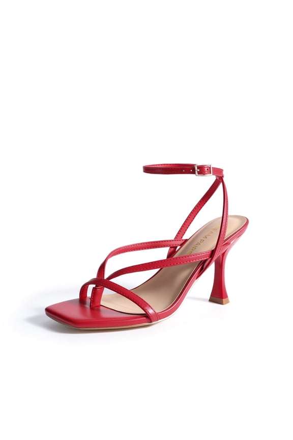 Women's Strappy Kitten Heels Lace Up Open Square Toe Thong Ankle Strap Sandals Dressy Sexy Sylvestra Heeled Shoes for Party Wedding Evening