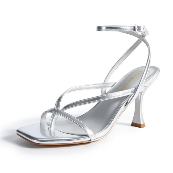 DREAM PAIRS Women's Strappy Kitten Heels Lace Up Open Square Toe Thong Ankle Strap Sandals Dressy Sexy Sylvestra Heeled Shoes for Party Wedding Evening