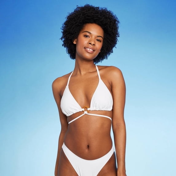 Women’s Strappy Triangle Bikini Top With Center Front Ring Wild Fable White S