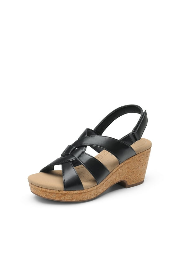 Women's Strappy Wedge Sandals with Elastic Sponge Midsole and Cork Heel