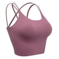 thumbnail image 1 of Women's Strappy Wireless Sports Bra Low Impact Workout Padded Yoga Bra Tops with Criss Cross Back, Purple, XS, 1 of 7