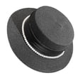 thumbnail image 1 of Women's Straw Boater Hat Elegant Flat Top Sun Hat with Pearl Tie & Satin Band Wide Brim Summer Beach Hat for Travel, 1 of 4