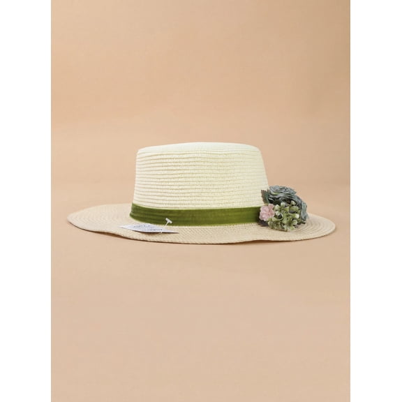 Women's Straw Boater Hat, Floral Wide Brim Sun Hat, Summer Beach Boater Hat, Boho Wedding Guest Accessory, Cottagecore Straw Hat