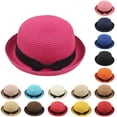 thumbnail image 1 of Women's Straw Bowknot Decorated Short Rolled Brim Hat Casual Summer Beach Sun Hat, 1 of 3