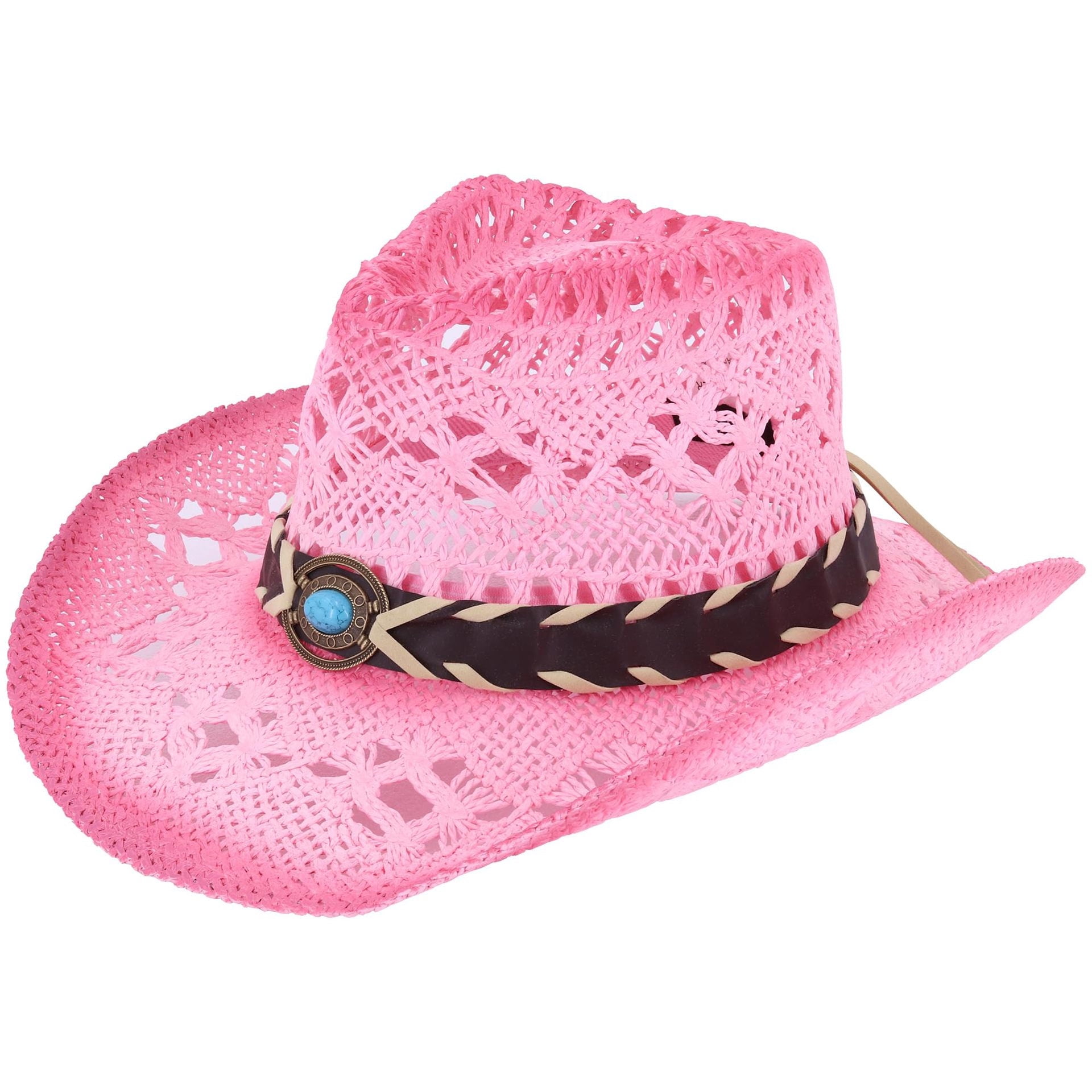 Stroh Cowboy Hut Für Damen & Herren – Westernhut Mit Verstellbarem Kinnriemen, 57-59 Cm