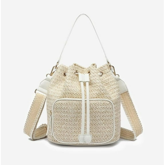 Women's Straw Drawstring Bucket Handbag