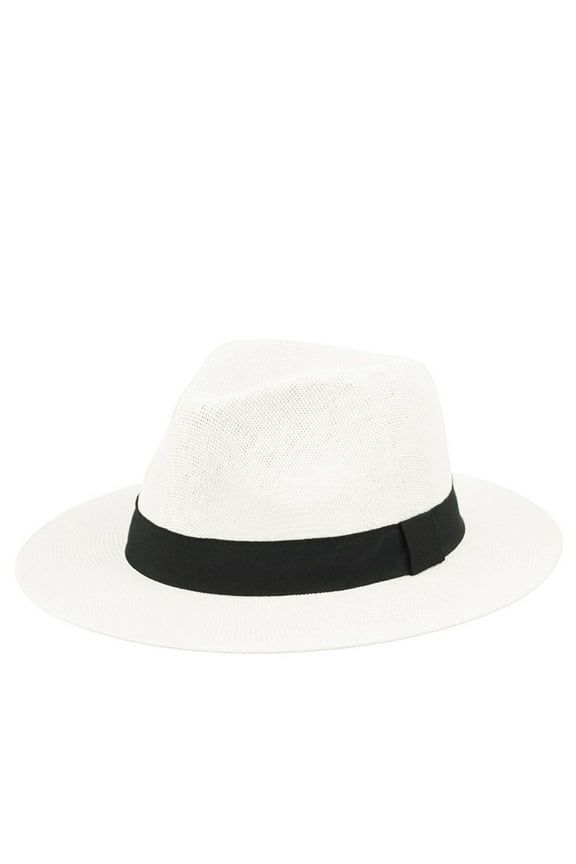 Women's Straw Fedora Hat Cuban Panama Wide Brim Summer Beach
