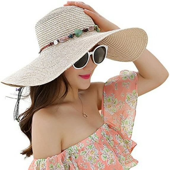 Women's Straw Hat, Beach Hat Oversized Straw Hat, Foldable Sun Hat/Beige