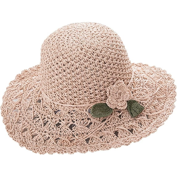 Women's Straw Hats Beach Sun Hats Foldable Sun Protection Beach Cap Flower Woven Sun Hat Wide Brim Hat Packable Bucket Hats