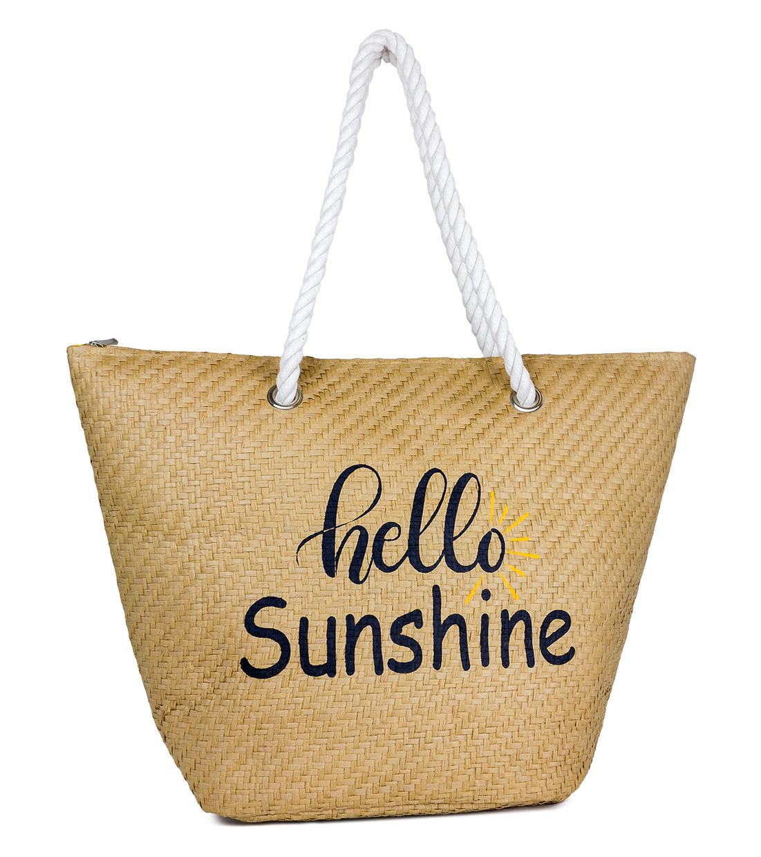 Women's Straw Hello Sunshine Verbiage Beach Tote Bag with Rope Handle - image 1 of 1