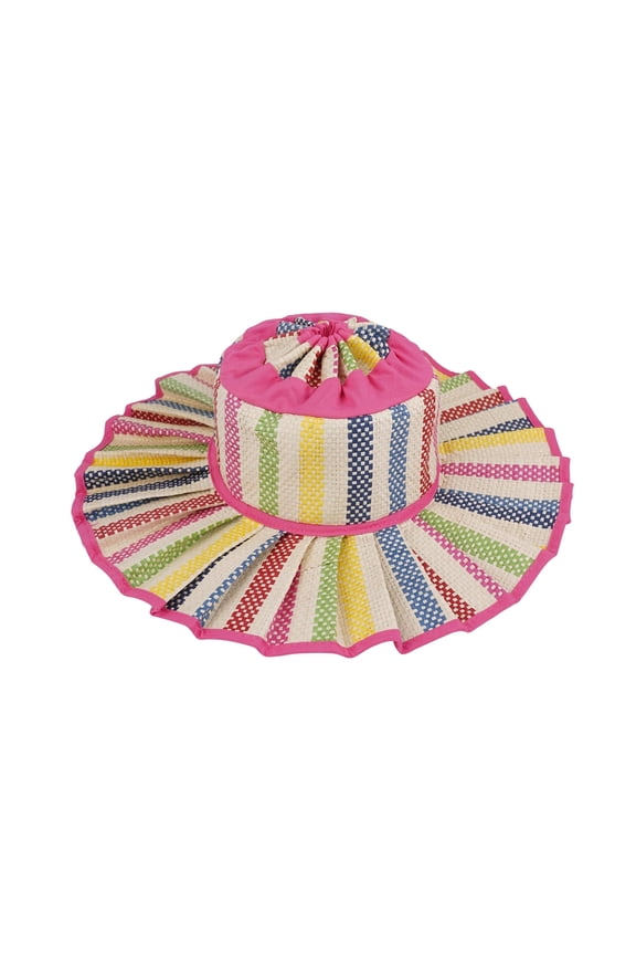 Women's Straw Reversible Pleated Sun Hat, Foldable Wide Brim Foldable Casual Outdoor Beach Sun Hat for Summer, Outdoor Casual Travel Pleated Cap (U)