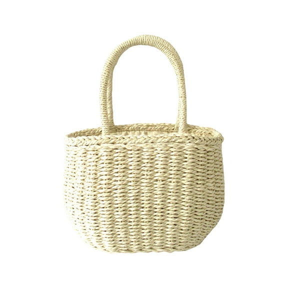 Women's Straw Shoulder Bag,Large Rattan Woven Totes Bag,Handmade Top Handle Purse, Vegan Leather Tote Bag Large Summer Beach Travel Handbag and Purse Retro Handmade Shoulder Bag(X1-White)
