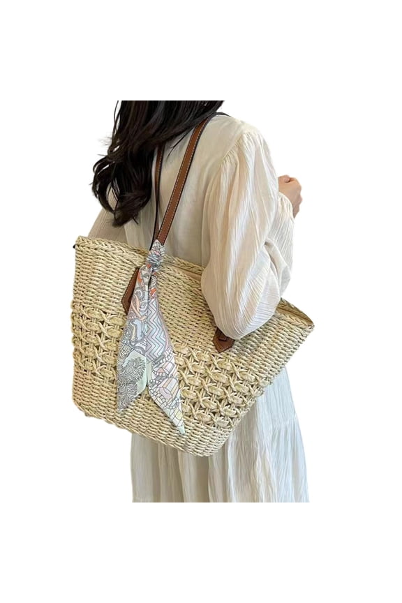 Women's Straw Shoulder Bag Large Rattan Woven Totes Summer Travel Beach Handbag Handmade Top Handle Purse