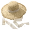 thumbnail image 1 of Women’s Straw Sun Hat Frayed Brim With Lace Trim And Ribbon Tie Wide Brim Sun Protection Beach Hat, 1 of 3