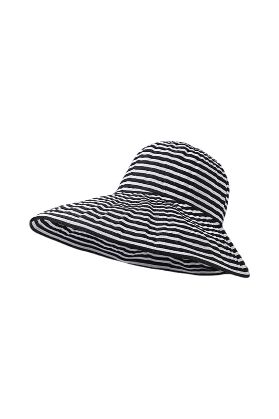 Women’s Straw Sun Hat Striped Pattern Wide Brim Sun Protection Casual Beach Hat