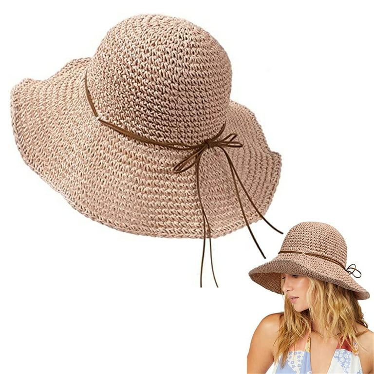 Women's Straw Sun Hat Wide Brim Sun Protection Beach Hat Foldable