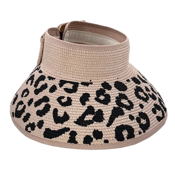Women’s Straw Sun Visor Leopard Print With Adjustable Back Strap Wide Brim Sun Protection Hat