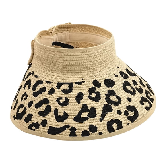 Women’s Straw Sun Visor Leopard Print With Adjustable Back Strap Wide Brim Sun Protection Hat