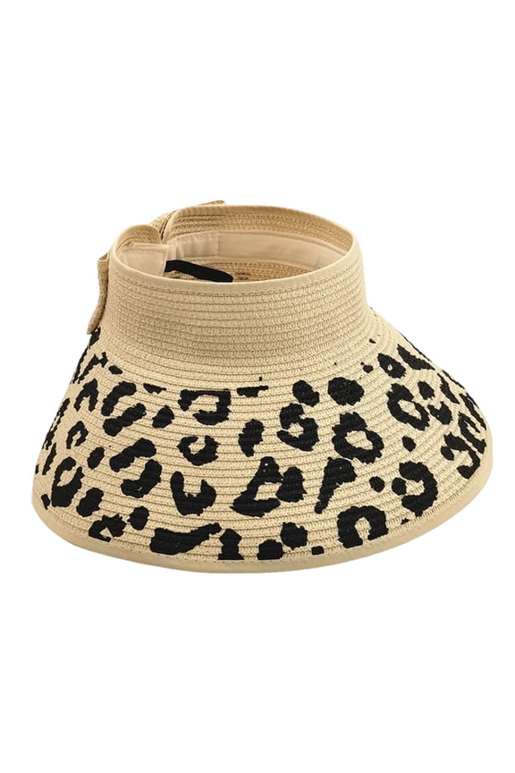 Women’s Straw Sun Visor Leopard Print With Adjustable Back Strap Wide Brim Sun Protection Hat