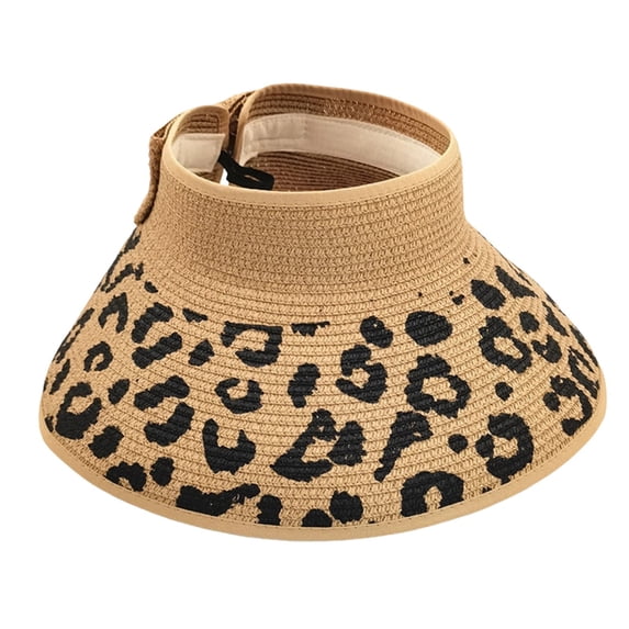 Women’s Straw Sun Visor Leopard Print With Adjustable Back Strap Wide Brim Sun Protection Hat