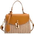 thumbnail image 1 of Women's Straw Top Handle Satchel Bag PU Leather Retro Shoulder Bag Flap Casual Crossbody Fashion Handbag and Purse, 1 of 6