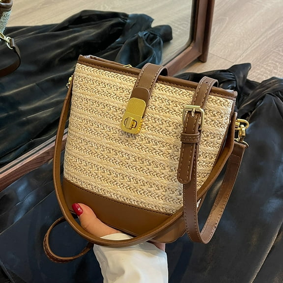 Women's Straw Top Handle Shoulder Bag Handwoven Crochet Shoulder Crossbody Bag Summer Hobo Purse