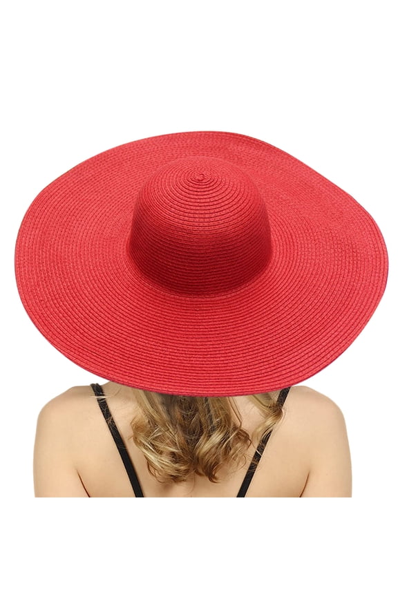 Women's Straw Wide Brim Hat – Foldable Uv Protection Sun Hat for Gardening, Travel & Outdoor Clearance, Yubnlvae Hats for Women Wide Bongrace Women Beach Hat , Red, One Size