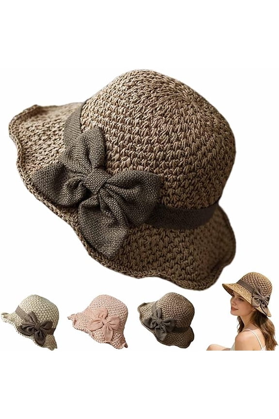 Women‘s Wide Brim Elegant Woven Straw Sun Hat with Bow, Travel Gardening Hat(Q)