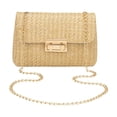 thumbnail image 1 of Women's Straw Woven Shoulder Bag, Stylish Double-Lock Crossbody Bags with Chain Strap Summer Beach Purse Vacation Bags, 1 of 6