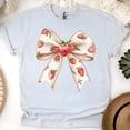 thumbnail image 1 of Women’s Strawberry Bow T-Shirt, Cute Vintage Style Fruit Ribbon Graphic Tee, Ash, Size 3XL, 1 of 6