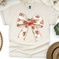thumbnail image 1 of Women’s Strawberry Bow T-Shirt, Cute Vintage Style Fruit Ribbon Graphic Tee, Natural, Size XL, 1 of 6