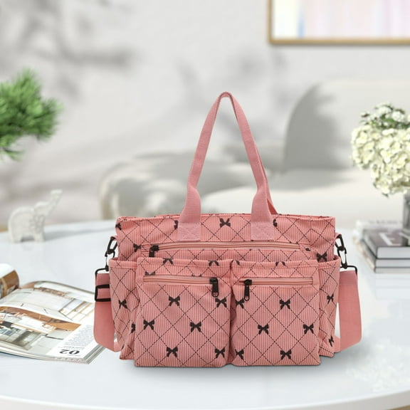 Women's Strawberry Print Tote Bag, Large Capacity Crossbody Handbag with Shoe and Wet Compartments, Multipurpose Corduroy Bag for Gym, Beach, Travel, Yoga, and Casual Use