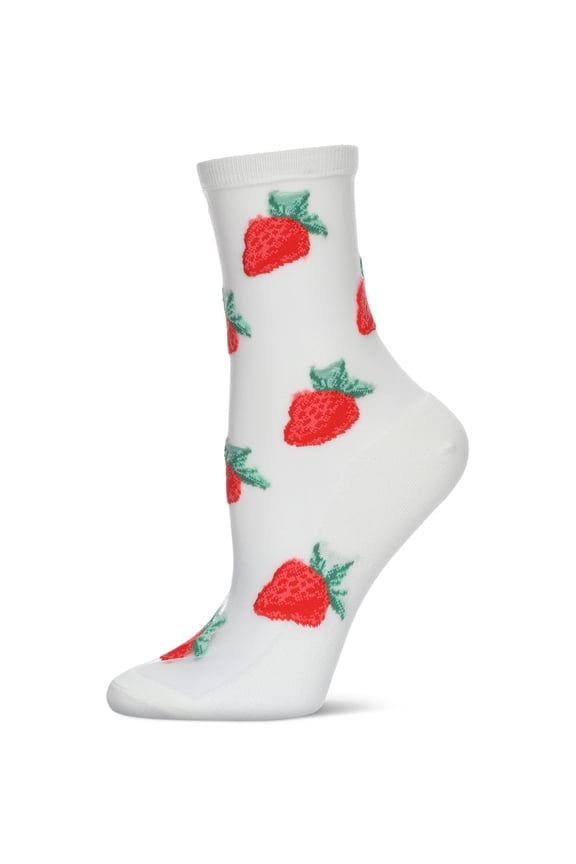 Women's Strawberry Sheer Combed Cotton Crew Socks - Womens - Female, 9-11, Cream