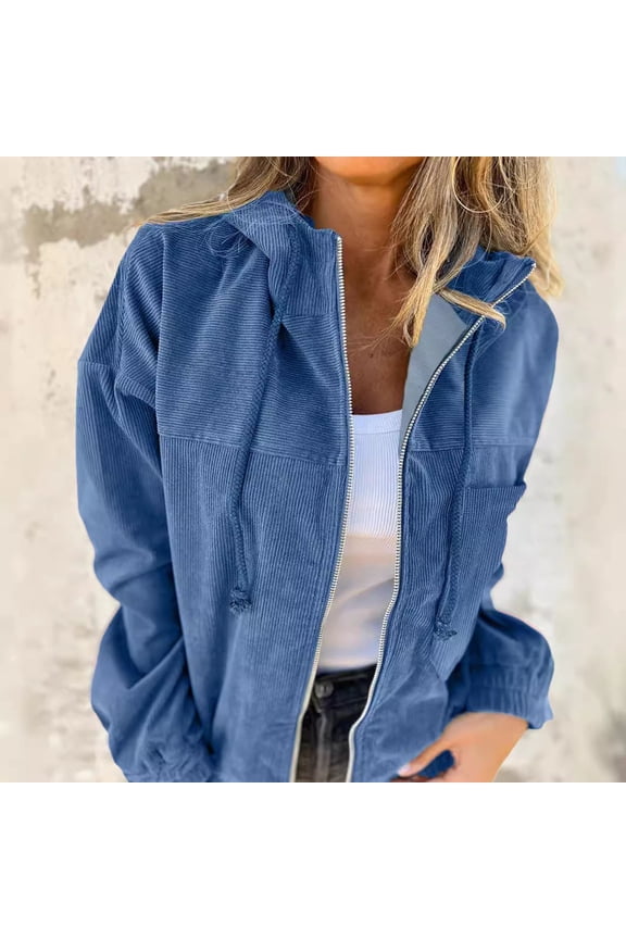 Women's Street Retro Fashion Casual Hooded Solid Color Jacket With Pocket Jacket Lightweight Womens Casual Jacket Womens Casual Fashion Stylish Clothes for Women Ladies Business Jackets Denim Womens