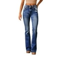 thumbnail image 1 of Women's Streetwear Flared Denim Pants, High Waist Washed Jeans with Retro Vibes & Casual Comfort Fit,Dark Blue L, 1 of 4