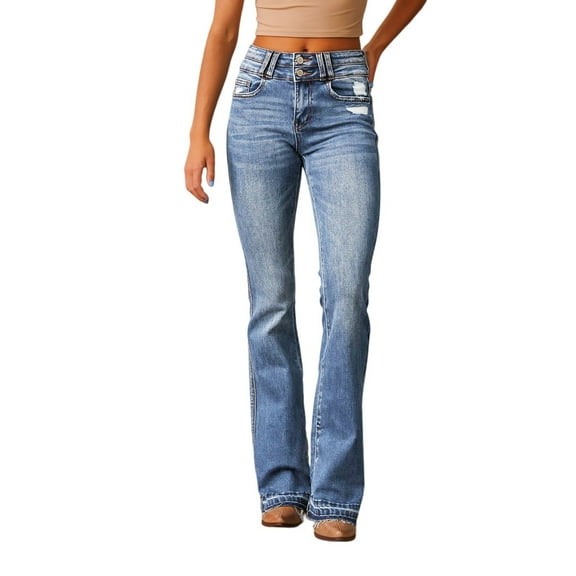 Women's Streetwear Flared Denim Pants, High Waist Washed Jeans with Retro Vibes & Casual Comfort Fit,Light Blue XL