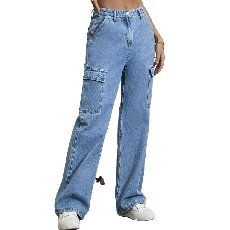 Shape Light Blue Wash Pocket Wide Leg Cargo Jeans