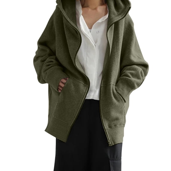 Women's Streetwear Hooded Coat with Zipper Pocket and Drawstring for Casual Comfort