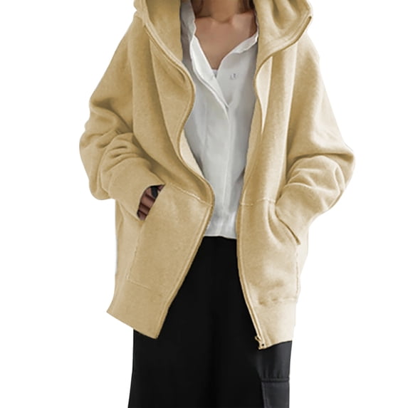 Women's Streetwear Hooded Coat with Zipper Pocket and Drawstring for Casual Comfort