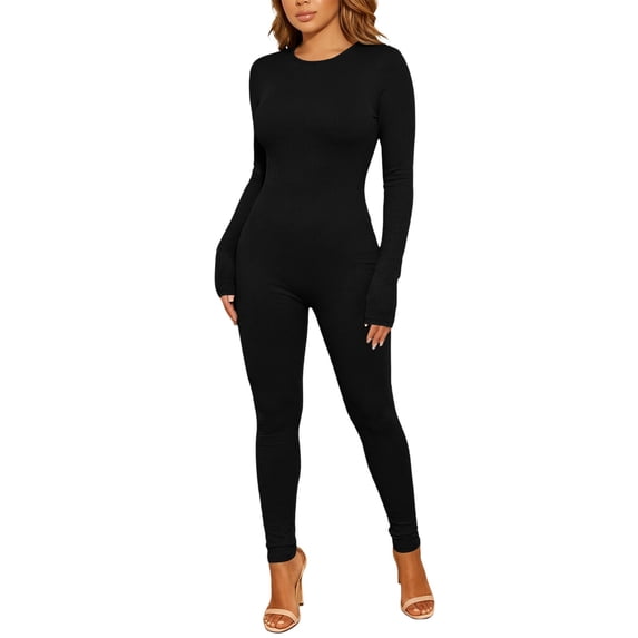 Women's Streetwear Solid High Waist Slim Fit Jumpsuit Sleek Waist One Piece Bodysuit for Modern Casual Black L