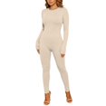 thumbnail image 1 of Women's Streetwear Solid High Waist Slim Fit Jumpsuit Sleek Waist One Piece Bodysuit for Modern Casual Khaki S, 1 of 5
