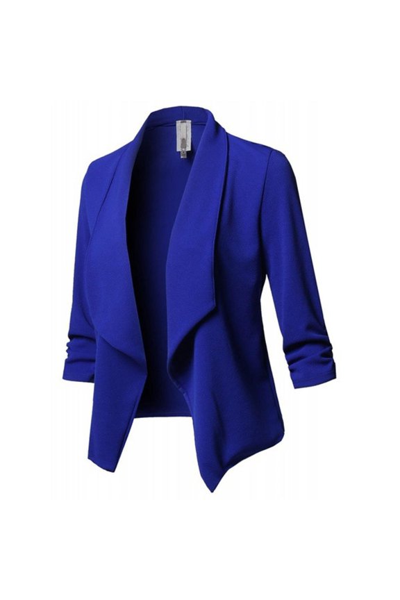 Women's Stretch 3/4 Gathered Sleeve Open Blazer Jacket