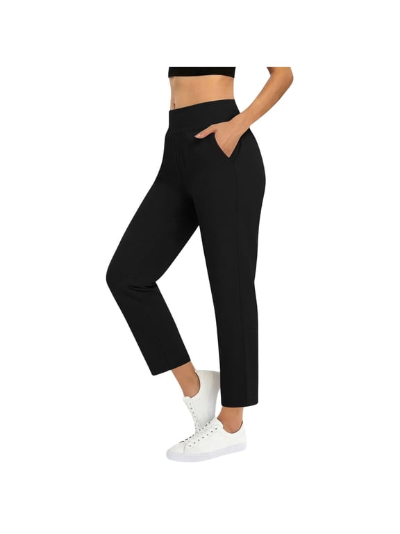 Women's Stretch Ankle Work Pants, Pull On Stretch Waist, Side Pockets