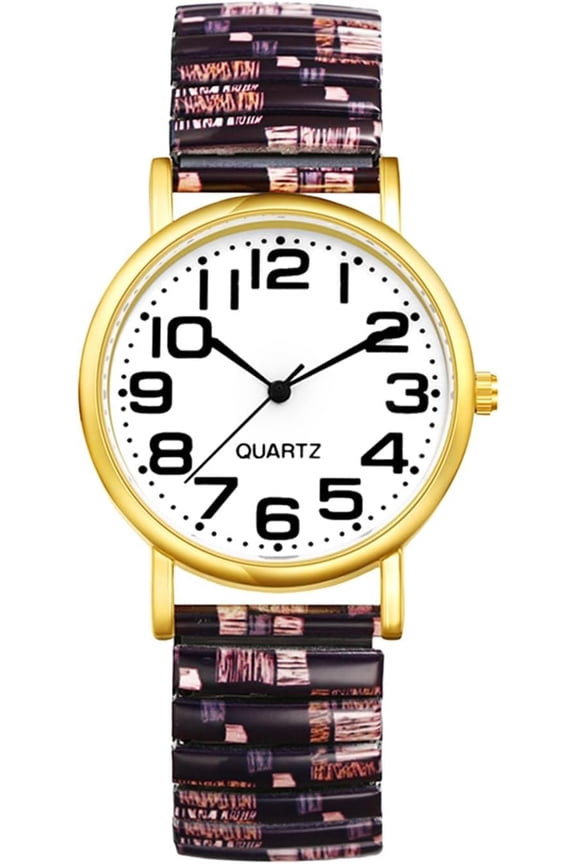 Women's Stretch Band Watches: Ladies Elastic Strap Large  Easy Reader Analog Quartz Multicolored Boho Printed Bangle Wrist Watch