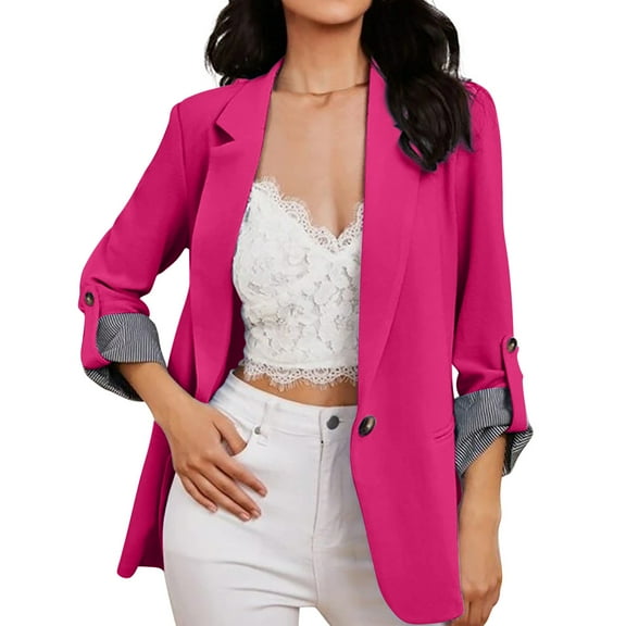 Women's Stretch Blazer Jacket Long Sleeve Slim Fit Casual Office Suit Coat