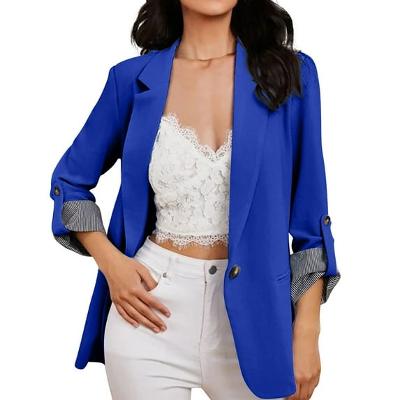 Women's Stretch Blazer Jacket Long Sleeve Slim Fit Casual Office Suit Coat