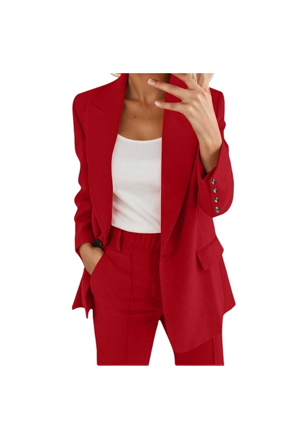 Women's Stretch Business Casual Pants Set - Trousers Suit for Dating Travel School, Solid Color